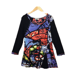 ORIENTIQUE Naturally Australian Women's Large Art To Wear Colorful Tunic Top